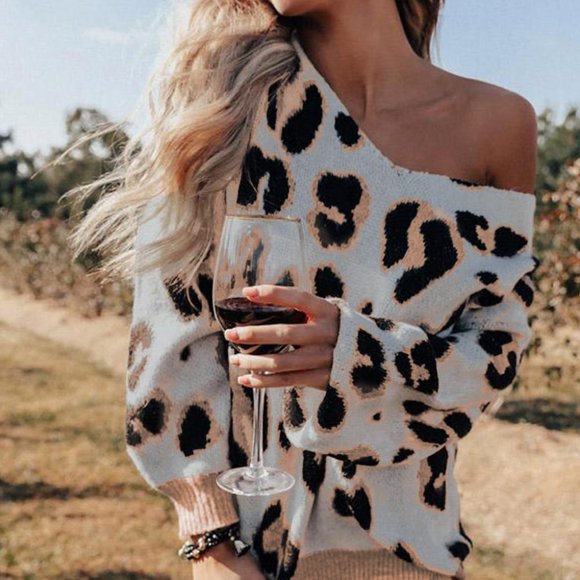 Chic Leopard Print VNeck Sweater - Picture 2 of 6